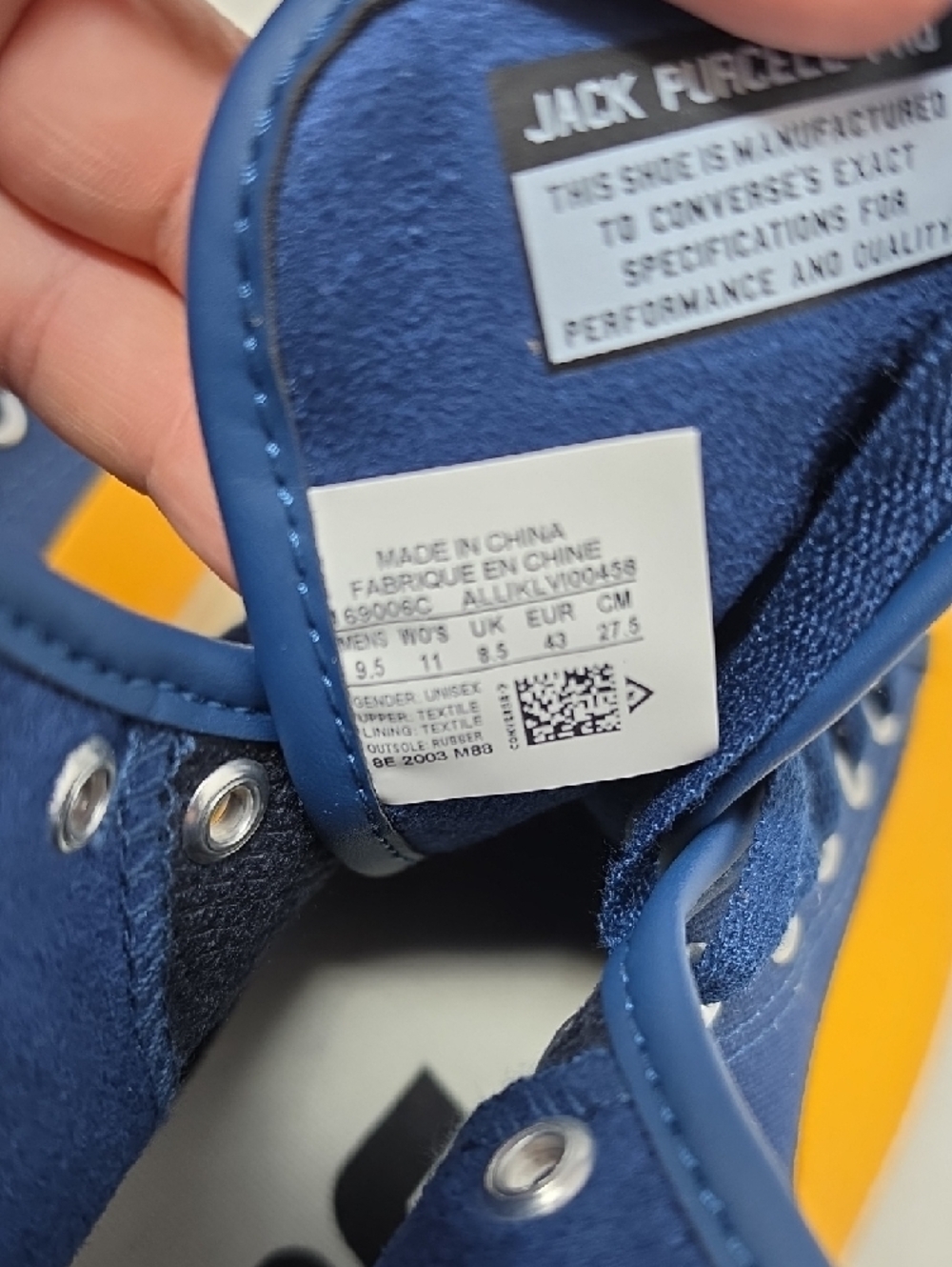 Converse High Top Sneakers Navy Blue and Yellow Men 9.5 Women 11 - Picture 6 of 6
